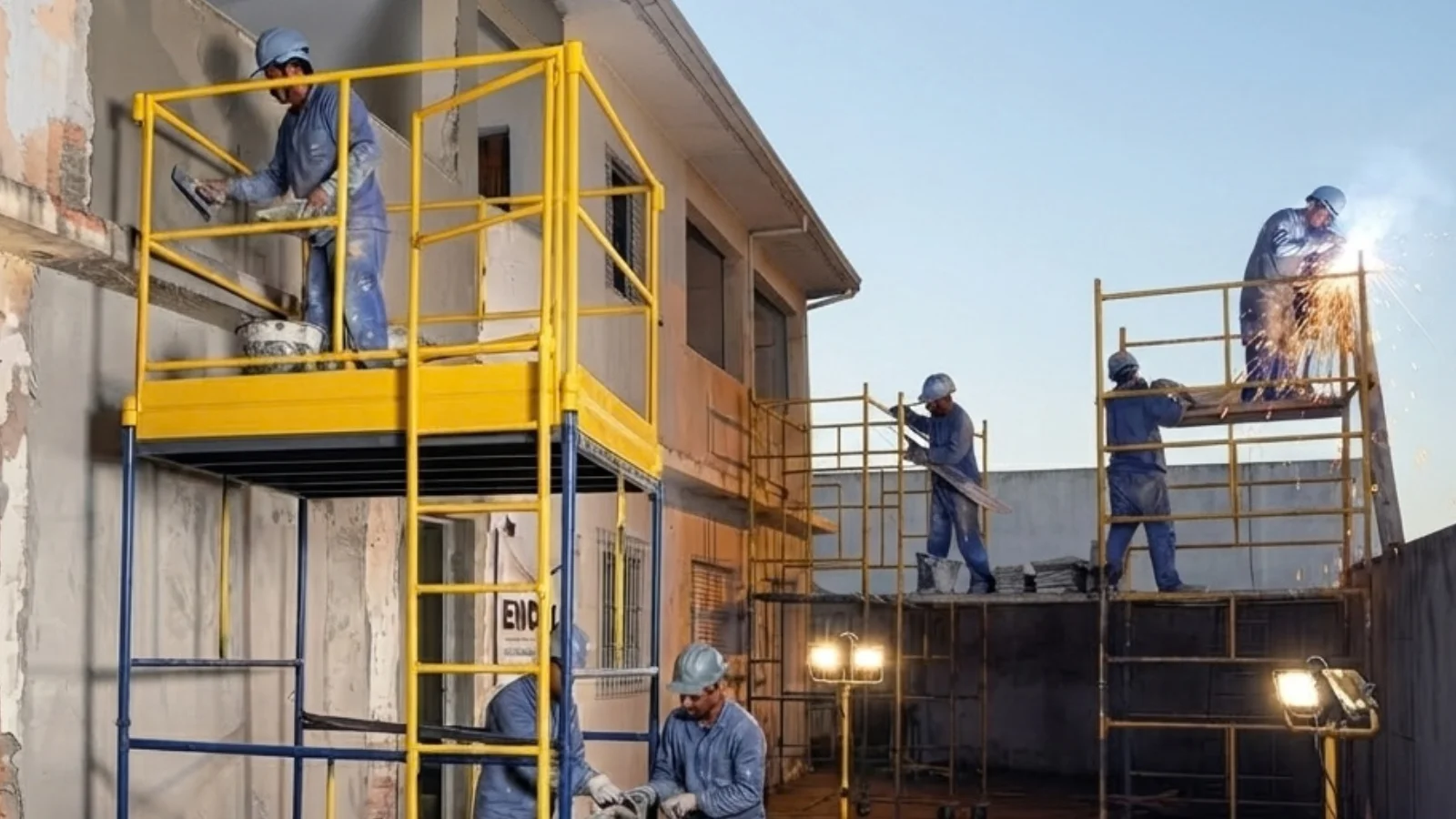 Andaime tubular montado em obra de construção civil