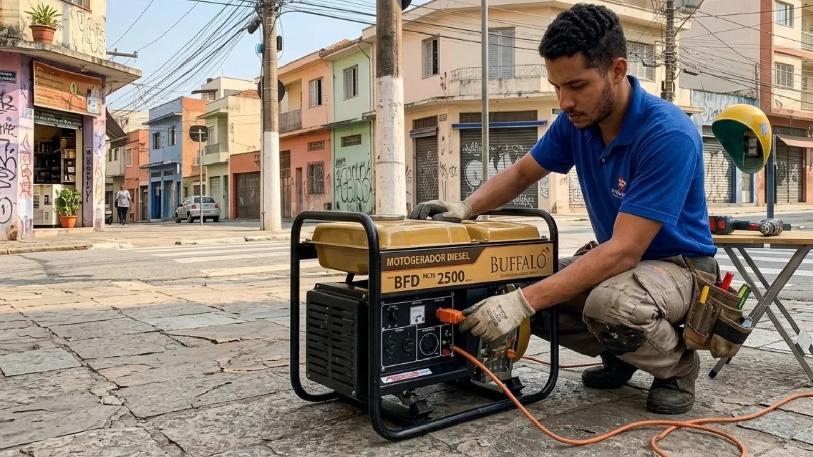 Gerador a gasolina para locação em obra de construção civil